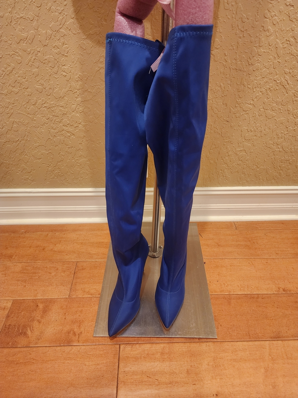 Over-the-Knee Blue Heeled Boots - Sleek Pointed Toe